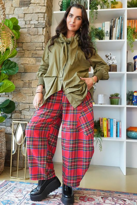 McAlister Tartan Brushed Cotton Barrel Pant Red